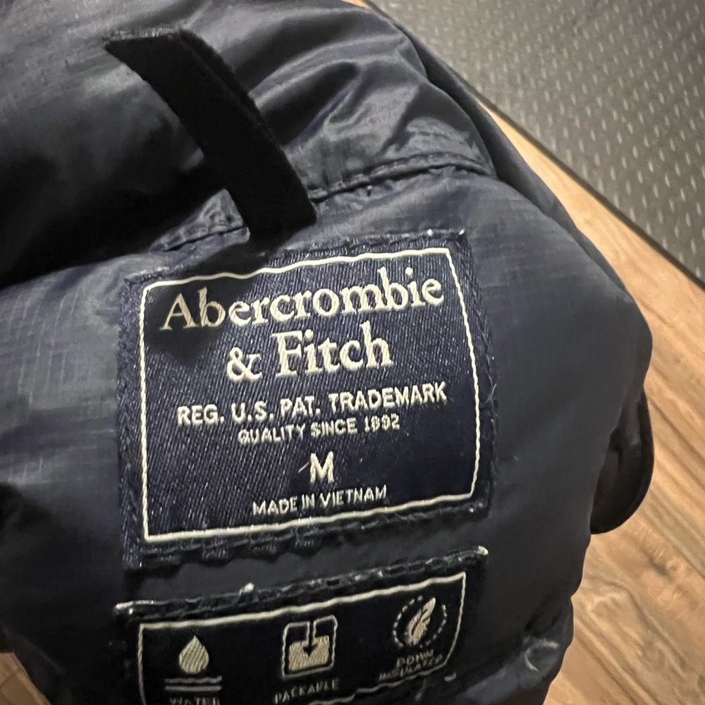 Abercrombie & Fitch Packable Down Puffer Jacket Unisex M Navy Water-Resistant - Picture 7 of 11